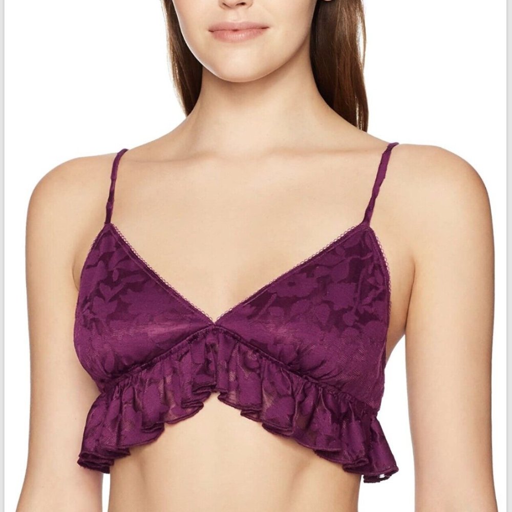 JOSIE BY NATORI Moonlight Wire-Free Ruffle Bralette D95066 Size M - Plum NWT